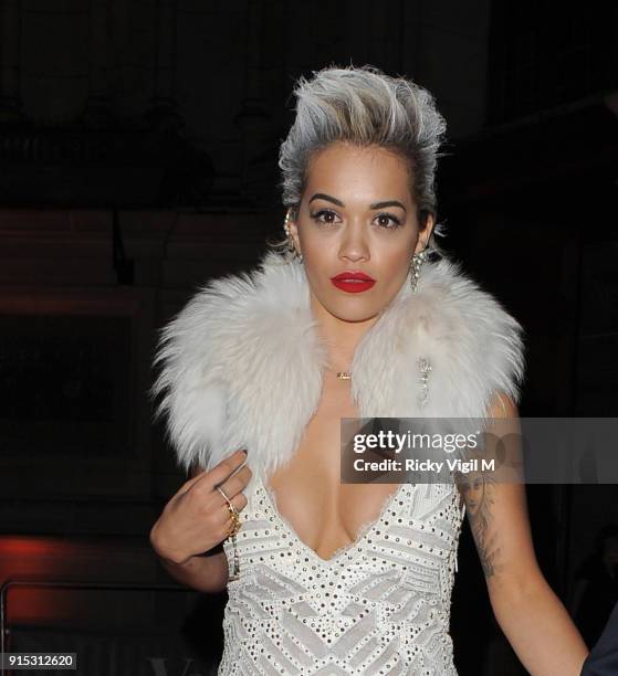 Rita Ora is seen leaving The Glamour of Italian Fashion 1945-2014 VIP Dinner held at Victoria and Albert Museum on April 01, 2014 in London, England.