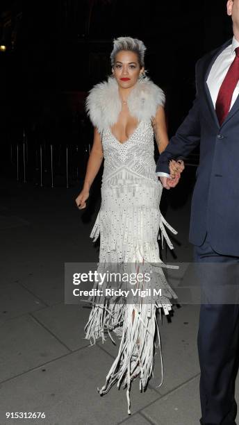 Rita Ora is seen leaving The Glamour of Italian Fashion 1945-2014 VIP Dinner held at Victoria and Albert Museum on April 01, 2014 in London, England.