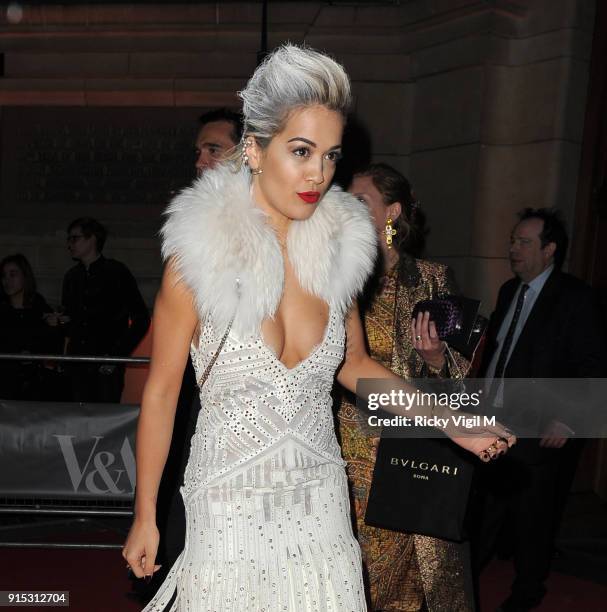 Rita Ora is seen leaving The Glamour of Italian Fashion 1945-2014 VIP Dinner held at Victoria and Albert Museum on April 01, 2014 in London, England.