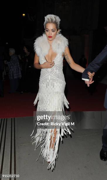 Rita Ora is seen leaving The Glamour of Italian Fashion 1945-2014 VIP Dinner held at Victoria and Albert Museum on April 01, 2014 in London, England.