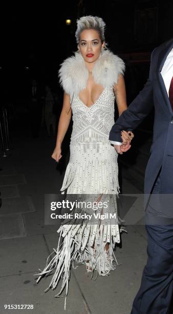 Rita Ora is seen leaving The Glamour of Italian Fashion 1945-2014 VIP Dinner held at Victoria and Albert Museum on April 01, 2014 in London, England.