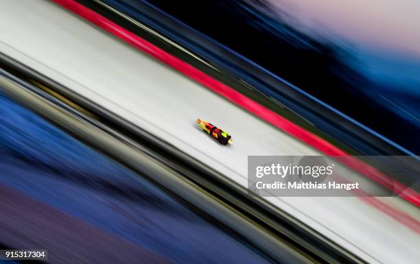 Alexander Gassner of Germany practices during Men's Skeleton training ahead of the PyeongChang 2018 Winter Olympic Games at the Olympic Sliding...