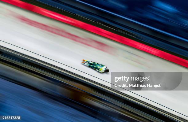 John Farrow of Australia practices during Men's Skeleton training ahead of the PyeongChang 2018 Winter Olympic Games at the Olympic Sliding Centre on...