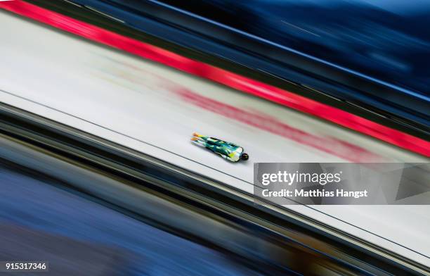 John Farrow of Australia practices during Men's Skeleton training ahead of the PyeongChang 2018 Winter Olympic Games at the Olympic Sliding Centre on...