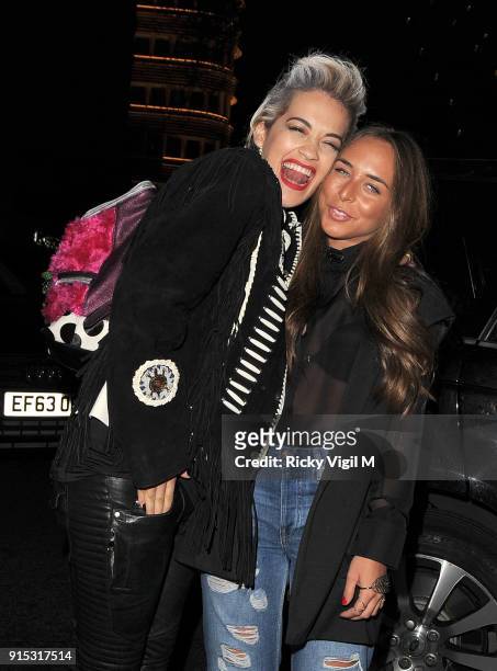Rita Ora and Chloe Green enjoy a night out together on April 02, 2014 in London, England. The pair were seen having dinner at Novikov with Philip...