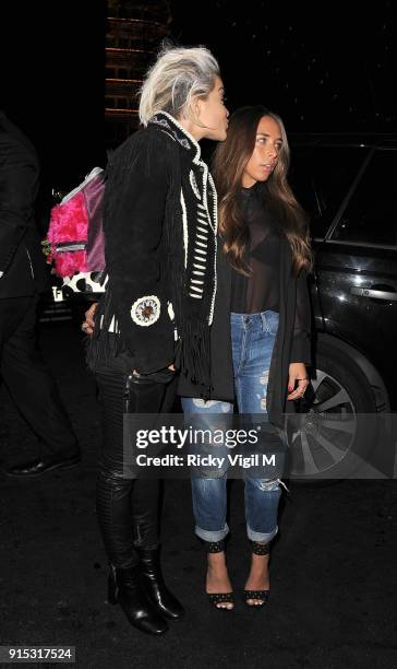 Rita Ora and Chloe Green enjoy a night out together on April 02, 2014 in London, England. The pair were seen having dinner at Novikov with Philip...