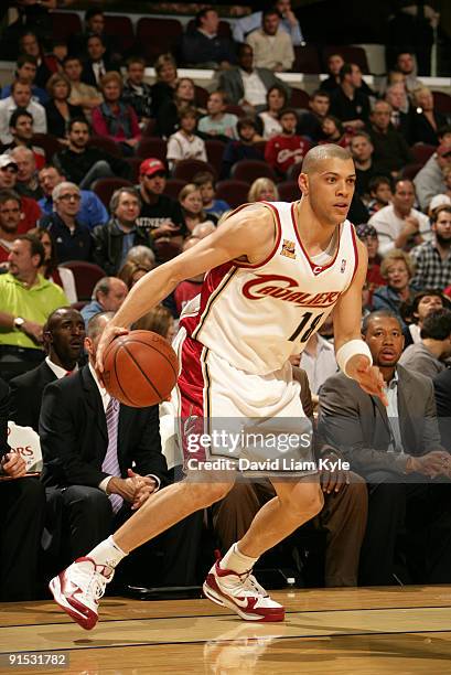 Anthony Parker of the Cleveland Cavaliers considers his options in the game against the Charlotte Bobcats at The Quicken Loans Arena on October 6,...