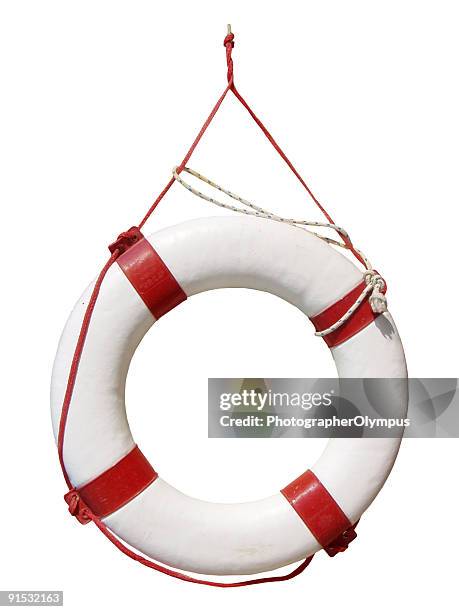 vida buoy aislado en blanco - cinturón salvavidas fotografías e imágenes de stock