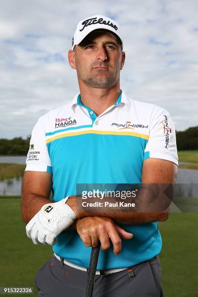 Michael Hendry of New Zealand poses during the pro-am ahead of the World Super 6 at Lake Karrinyup Country Club on February 7, 2018 in Perth,...