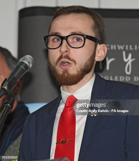 Jack Sargeant speaks at the count in Connah's Quay after winning the Welsh Assembly by-election in Alyn &amp; Deeside. The by-election was triggered...