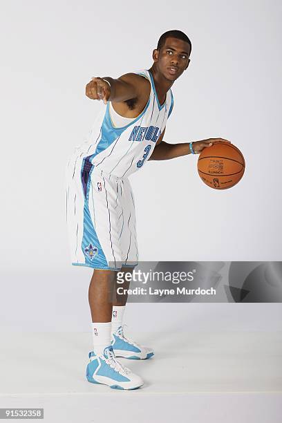 Chris Paul of the New Orleans Hornets poses for a portrait during 2009 NBA Media Day on September 28, 2009 at the New Orleans Arena in New Orleans,...