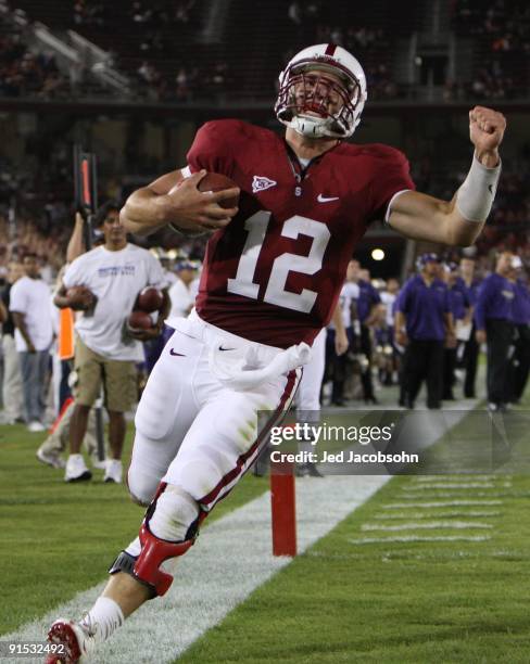 Andrew Luck of the Stanford Cardinal in action against the Washington Huskies at Stanford Stadium on September 26, 2009 in Palo Alto, California.