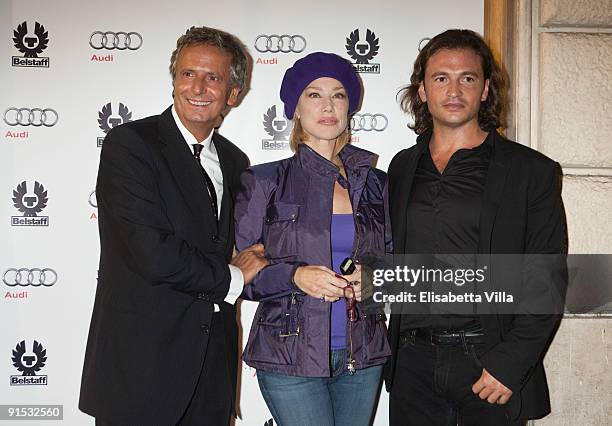 Giuseppe Tartaglione, actress Nancy Brilli and Manuele Malenotti attend Audi A3 Cabriolet Style By Belstaff presentation at the Belstaff Boutique on...