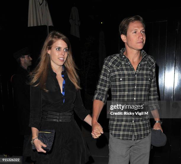 Princess Beatrice of York and her boyfriend Dave Clark enjoy a night out at the Chiltern Firehouse on April 09, 2014 in London, England.