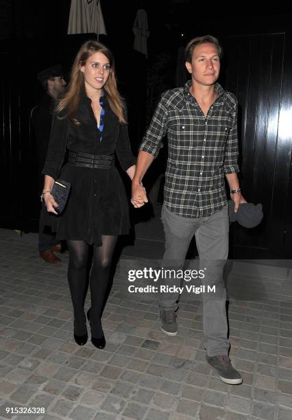 Princess Beatrice of York and her boyfriend Dave Clark enjoy a night out at the Chiltern Firehouse on April 09, 2014 in London, England.