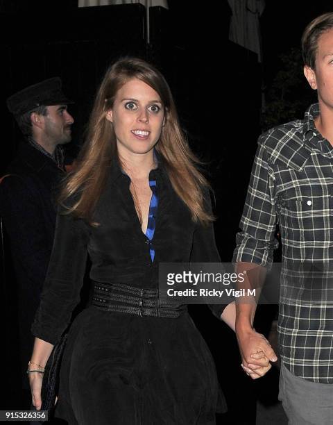 Princess Beatrice of York and her boyfriend Dave Clark enjoy a night out at the Chiltern Firehouse on April 09, 2014 in London, England.