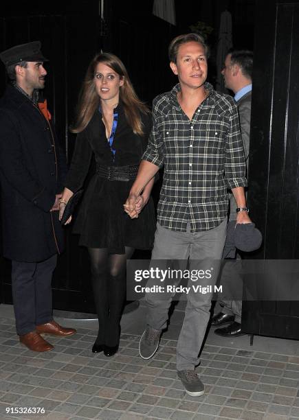 Princess Beatrice of York and her boyfriend Dave Clark enjoy a night out at the Chiltern Firehouse on April 09, 2014 in London, England.