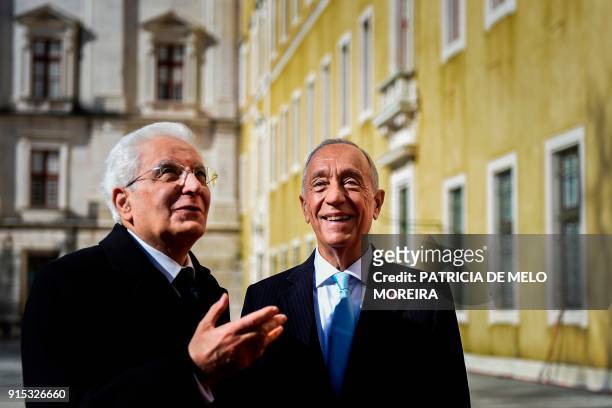 Portugal's President Marcelo Rebelo de Sousa welcomes Italian President Sergio Mattarella during the XII Meeting COTEC Europe "WORK 4.0, Rethinking...