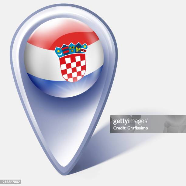 croatia button map pointer with croatian flag isolated on white - 3d map pointer stock illustrations
