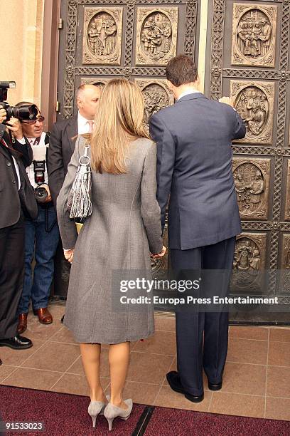 Crown Prince Felipe and Princess Letizia of Spain visit the Cathedral Basilica of St. Francis of Assisi as part of events to commemorate the 400th...