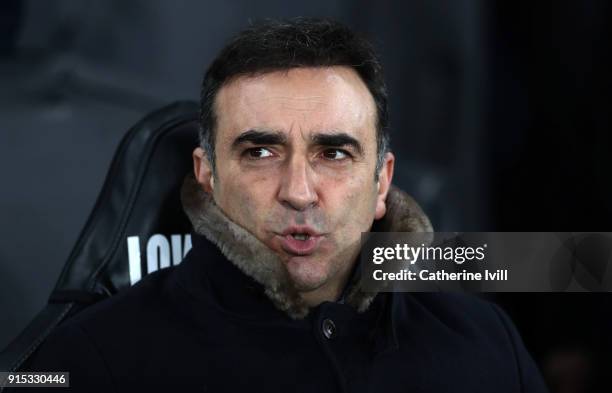 Carlos Carvalhal manager / head coach of Swansea City during the Emirates FA Cup Fourth Round replay match between Swansea City and Notts County at...