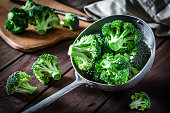 Broccoli in an old metal colander