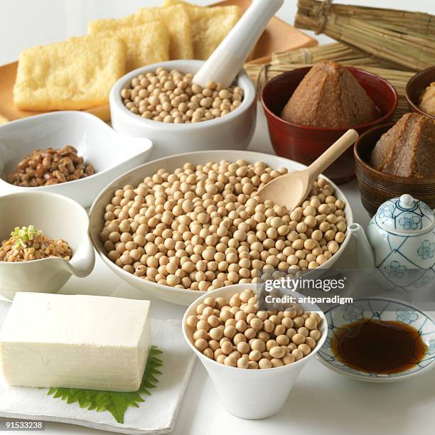 variety of soy products - miso stock-fotos und bilder
