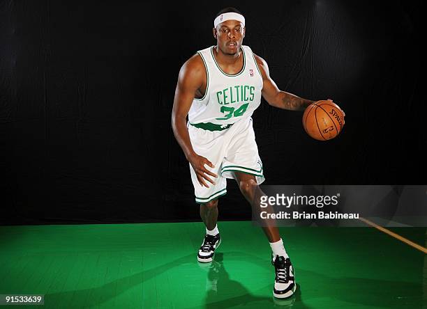 Paul Pierce of the Boston Celtics poses for a portrait during the 2009 NBA Media Day on September 28, 2009 at Healthpoint in Waltham, Massachusetts....