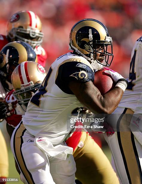 Kenneth Darby of the St. Louis Rams runs with the ball during their game against the San Francisco 49ers at Candlestick Park on October 4, 2009 in...