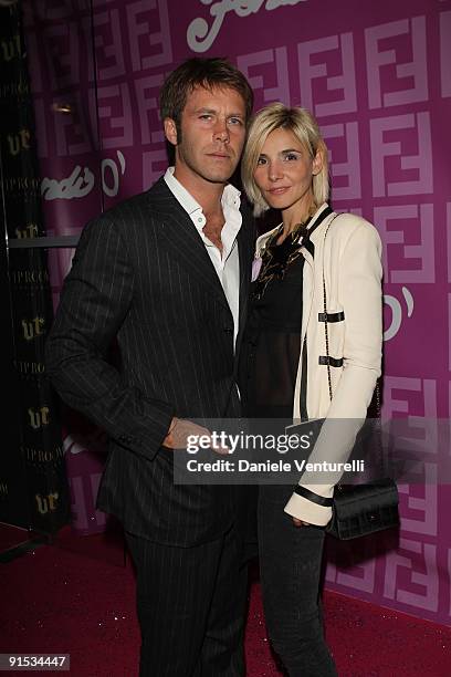 Emanuele Filiberto of Savoia and Clotilde Courau attend Fendi 'O' party For Pixie Lott at the VIP ROOM Theater on October 6, 2009 in Paris, France.