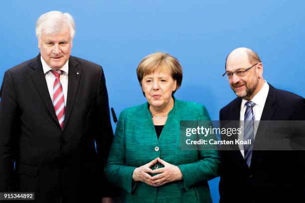 German Chancellor and leader of the German Christian Democrats Angela Merkel , leader of the German Social Democrats Martin Schulz and Bavarian...