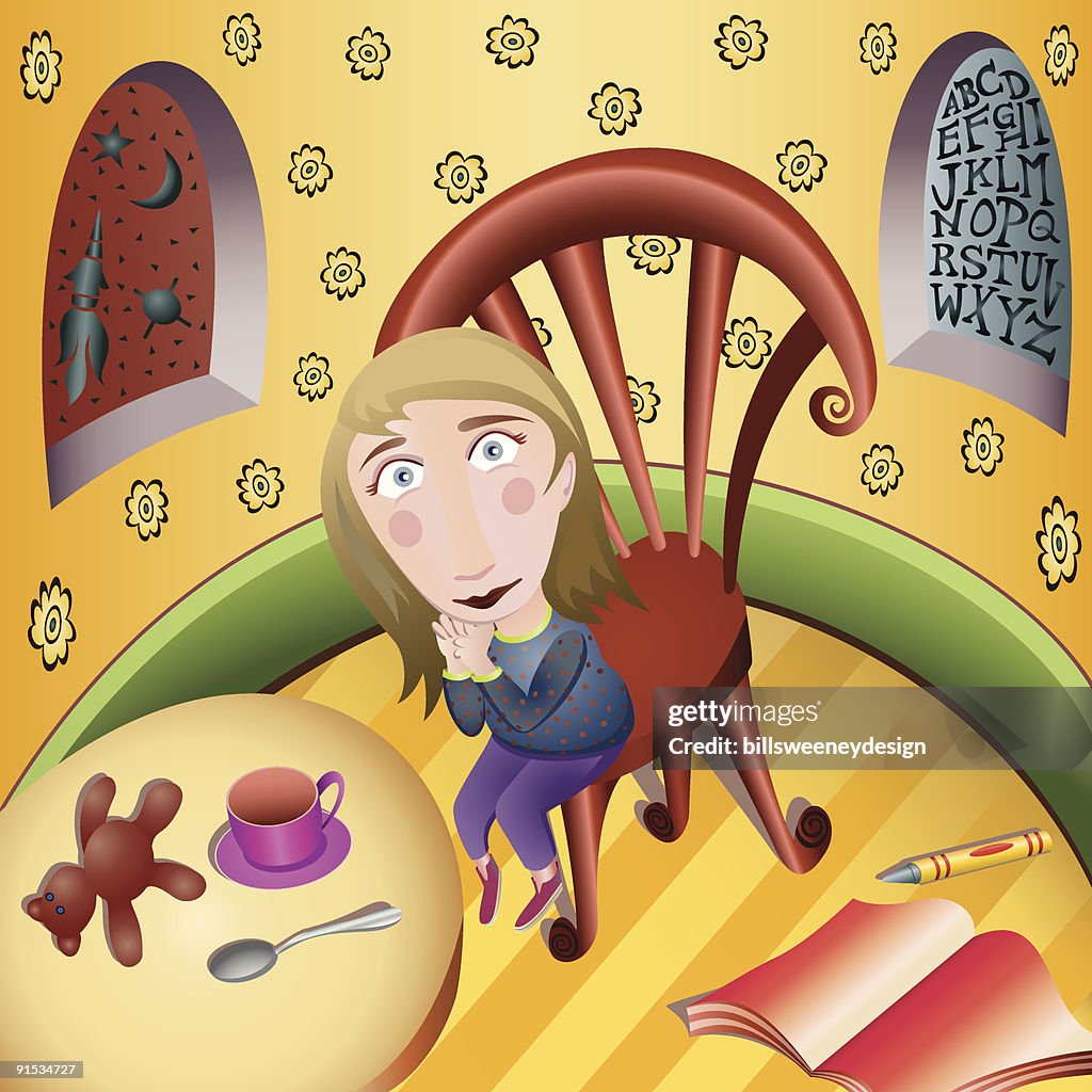 Young girl sitting in her room.
