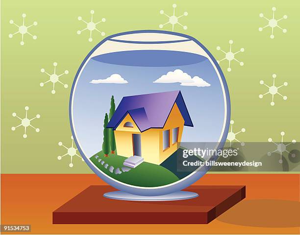 Pecera Con Una Casa Jardn Y El Cielo, Foto de stock