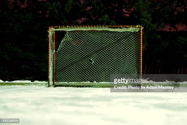 pond hockey - hockey net stock pictures, royalty-free photos & images