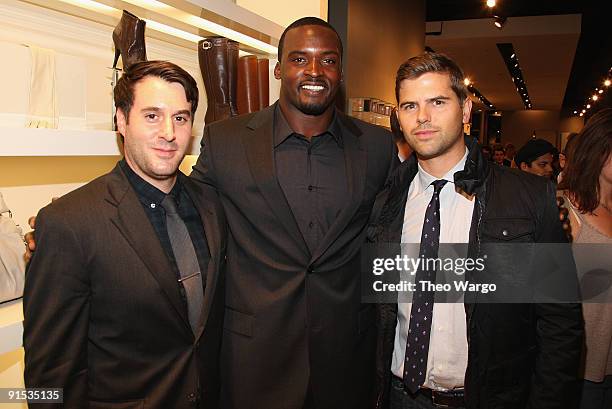Fashion Director Mike Coffas, Mathias Kiwanuka and GQ Style Correspondent Brett Fahlgren attend the GQ & Hugo Boss Fall Collection Event on October...