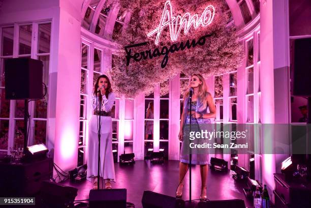 Alyson Michalka and Amanda Joy Michalka perform at Salvatore Ferragamo & Suki Waterhouse celebrate AMO Ferragamo on February 6, 2018 in New York City.