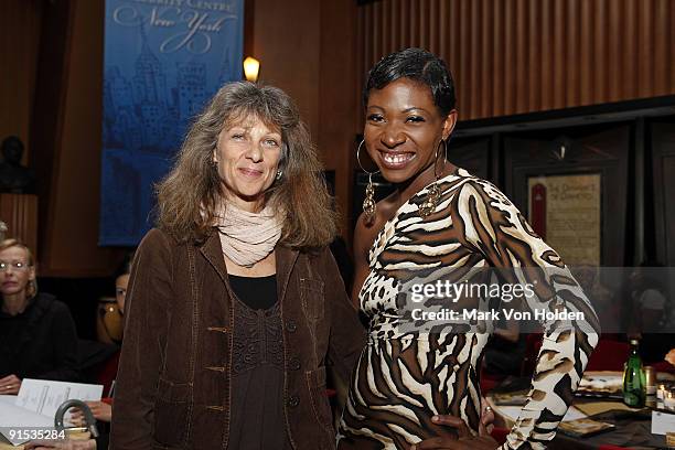 Celebrity Activist Suzanne "Africa" Engo dressed in Marc Bouwer collection and accessories and Anji Janitschek pose at the Benefit for United Nations...