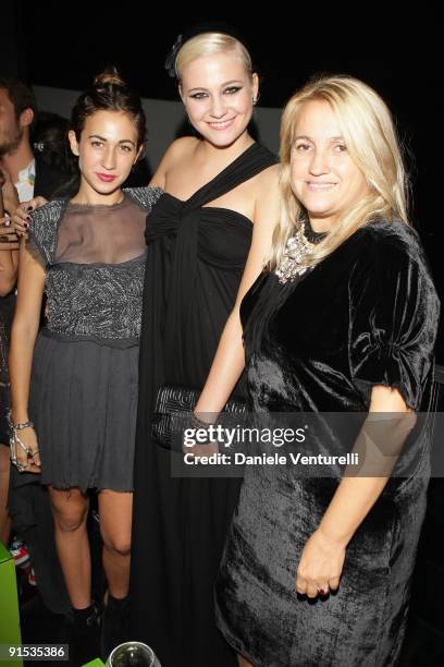 Delfina Delettrez Fendi, Pixie Lott and Silvia Venturini Fendi attend Fendi 'O' party For Pixie Lott at the VIP ROOM Theater on October 6, 2009 in...