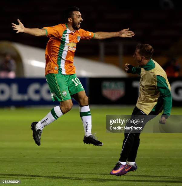 Jesus Dátolo of Argentina's Banfield, celebrates the goal during a Copa Libertadores soccer match in Quito, Ecuador, February 7, 2017.