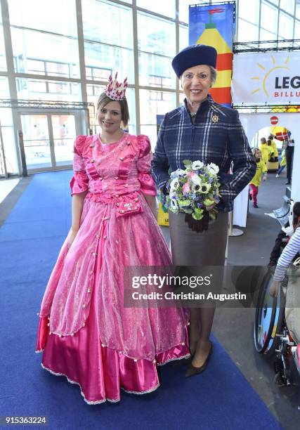 Princess Benedikte of Denmark and the princess of Legoland attend the opening of HAMBURG REISEN at Hamburg Messe on February 7, 2018 in Hamburg,...