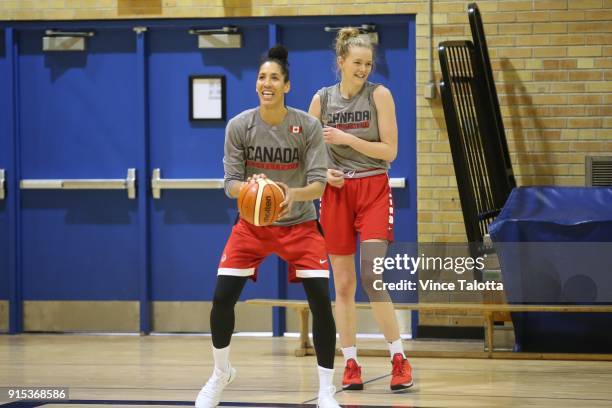 Miranda Ayim and Abigail Fogg both of the national senior women's basketball team during practice at Ryerson Kerr Hall West building. Vince...