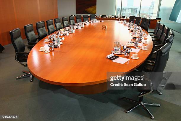 The table and chairs await the arrival of government ministers prior to the final German weekly cabinet meeting of the current government at the...