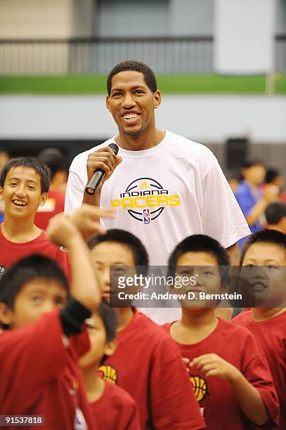 Danny Granger of the Indiana Pacers during an NBA Cares event on October 7, 2009 at Taipei Gymnasium in Taipei, Taiwan. NOTE TO USER: User expressly...