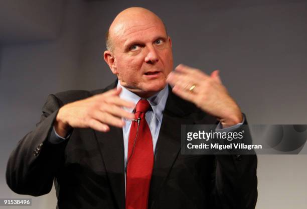 Chief Executive Officer of Microsoft Corporation Steve Ballmer addresses the media during a news conference on October 7, 2009 in Munich, Germany....