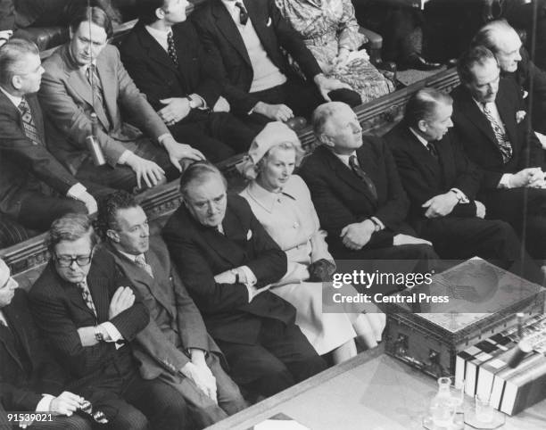 Members of the British Conservative Party Shadow Cabinet on the opposition front bench in the House of Commons, Westminster, London, during the State...