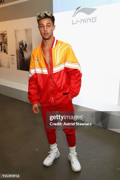 Internet personality Cameron Dallas attends the Li-Ning Fall/Winter 2018 Collection Fashion Show during 2018 New York Fashion Week at Skylight Modern...