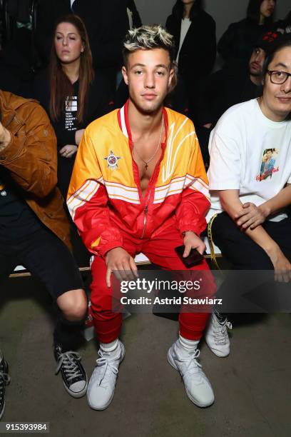 Internet personality Cameron Dallas attends the Li-Ning Fall/Winter 2018 Collection Fashion Show during 2018 New York Fashion Week at Skylight Modern...