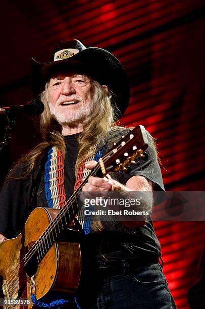 Willie Nelson performs at Farm Aid 2009 at Verizon Wireless Amphitheatre on October 4, 2009 in Maryland Heights, Missouri.