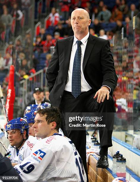 Doug Mason, head coach of Mannheim poses during the DEL match between Hannover Scorpions and Adler Mannheim at the TUI Arena on October 6, 2009 in...