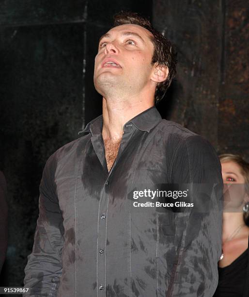 Jude Law takes his curtain call as "Hamlet" on the Broadway opening night of "Hamlet" at the Broadhurst Theatre on October 6, 2009 in New York City.